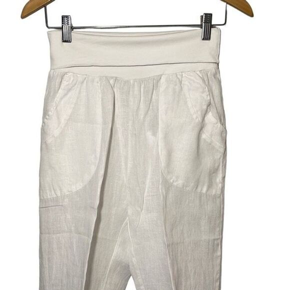 Pure Venice Womens 100% Linen Pants Cropped Tapered Leg Casual White Size Medium - Picture 3 of 9